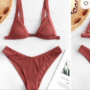 Ribbed Front Closure Bikini Set